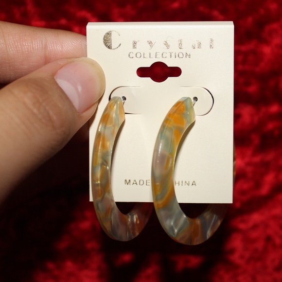 Resin Open Hoop Marbled Earrings - Picture 2 of 8